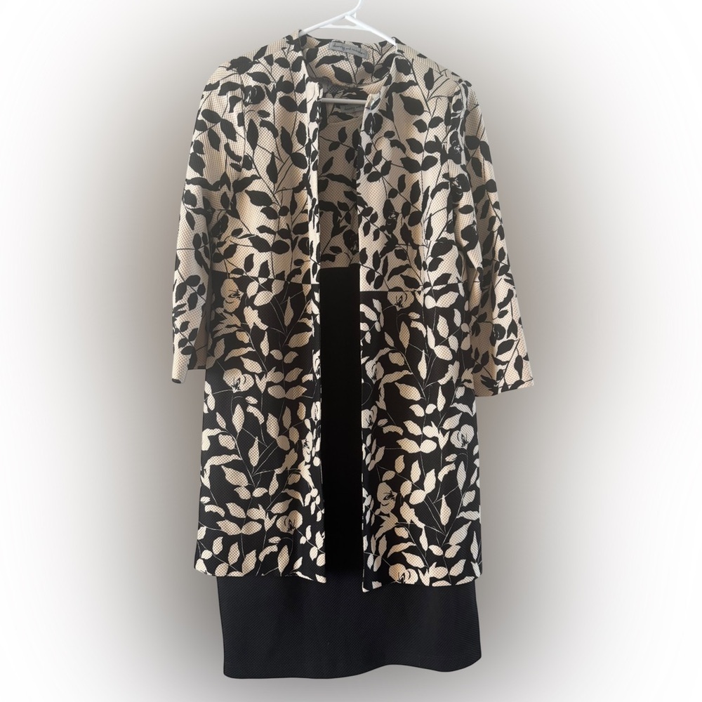 NWT Danny And Nicole Black/Tan‎ Floral Print Dress & Cardigan Set Size 8